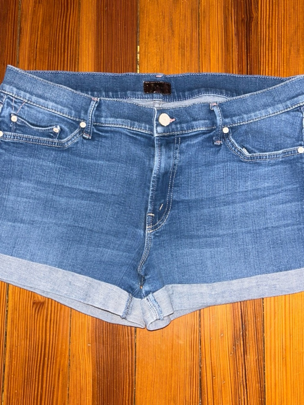 MOTHER Rolled Hem Denim Shorts - Blue